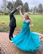 Ball Gown V-neck Tulle Corset Prom Dresses With Appliques