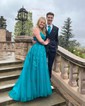 Ball Gown V-neck Tulle Corset Prom Dresses With Appliques