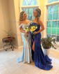 Mermaid Off-the-shoulder Satin Corset Prom Dresses With Ruched