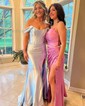 Mermaid Off-the-shoulder Satin Corset Prom Dresses With Ruched