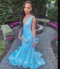 Mermaid V-neck Backless Sparkly Sequin Prom Dresses