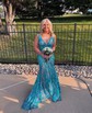 Mermaid V-neck Backless Sparkly Sequin Prom Dresses