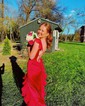 Mermaid Square Neck Satin Ruffle Prom Dresses