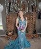 Mermaid V-neck Backless Sparkly Sequin Prom Dresses