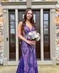 Mermaid V-neck Backless Sparkly Sequin Prom Dresses