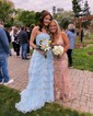 Ball Gown Strapless Tulle Tiered Prom Dresses With Appliques