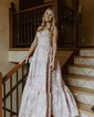 Ball Gown Strapless Satin Floral Prom Dresses With Ruched
