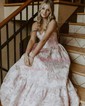 Ball Gown Strapless Satin Floral Prom Dresses With Ruched