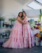 Ball Gown Strapless Satin Floral Prom Dresses With Ruched