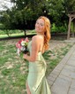Sheath/Column Halter Satin Corset Prom Dresses With Ruched