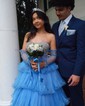 Ball Gown Sweetheart Tulle Ruffle Tiered Prom Dresses With Beading