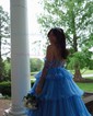Ball Gown Sweetheart Tulle Ruffle Tiered Prom Dresses With Beading