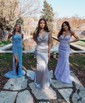 Mermaid Strapless Tulle Corset Prom Dresses With Appliques