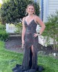 Black Mermaid V-neck Jersey Beaded Prom Dresses