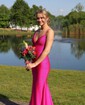 Mermaid V-neck Jersey Backless Beaded Prom Dresses