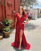 Mermaid Off-the-shoulder Sparkly Sequin Prom Dresses With Feather