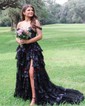 Ball Gown Off-the-shoulder Tulle Tiered Prom Dresses With Appliques
