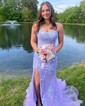 Mermaid Scoop Neck Tulle Prom Dresses With Appliques