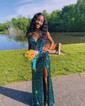 Mermaid V-neck Sparkly Velvet Sequin Prom Dresses With Beading