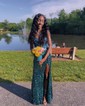 Mermaid V-neck Sparkly Velvet Sequin Prom Dresses With Beading