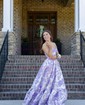 Ball Gown Strapless Satin Floral Prom Dresses With Ruched