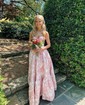 Ball Gown Strapless Satin Floral Prom Dresses With Ruched
