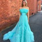 Ball Gown Strapless Tulle Ruffle Tiered Prom Dresses