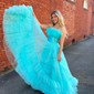 Ball Gown Strapless Tulle Ruffle Tiered Prom Dresses