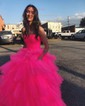 Ball Gown Strapless Tulle Ruffle Tiered Prom Dresses
