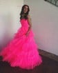 Ball Gown Strapless Tulle Ruffle Tiered Prom Dresses
