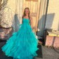Ball Gown Strapless Tulle Ruffle Tiered Prom Dresses