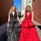 Ball Gown Halter Taffeta Backless Ruffle Tiered Prom Dresses