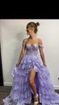 Ball Gown Off-the-shoulder Tulle Tiered Prom Dresses With Appliques