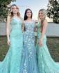 Mermaid V-neck Lace Corset Prom Dresses With Appliques