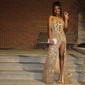 Mermaid V-neck Sparkly Velvet Sequin Prom Dresses With Beading