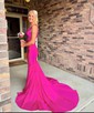 Mermaid V-neck Jersey Backless Beaded Prom Dresses