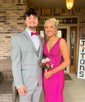 Mermaid V-neck Jersey Backless Beaded Prom Dresses