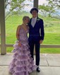 Ball Gown V-neck Tulle Floral Ruffle Tiered Prom Dresses