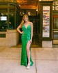 Sheath/Column V-neck Sparkly Sequin Backless Prom Dresses With Appliques