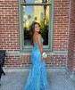 Mermaid Scoop Neck Tulle Prom Dresses With Appliques