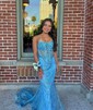 Mermaid Scoop Neck Tulle Prom Dresses With Appliques