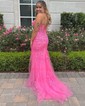 Mermaid Strapless Tulle Corset Prom Dresses With Appliques