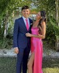 Mermaid Strapless Ruched Satin Prom Dresses With Appliques