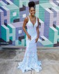 Mermaid V-neck Floor-length Sparkly Sequin Prom Dresses