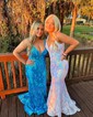 Mermaid V-neck Floor-length Sparkly Sequin Prom Dresses