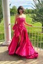 Ball Gown Strapless Ruched Satin Prom Dresses With Bow