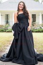 Ball Gown Strapless Ruched Satin Prom Dresses With Bow