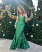 Mermaid V-neck Backless Sparkly Sequin Prom Dresses
