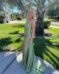Unique Sheath/Column Satin Sweetheart Ruched Split Prom Dresses