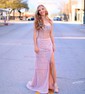 Sheath/Column Strapless Sparkly Sequin Prom Dresses With Beading